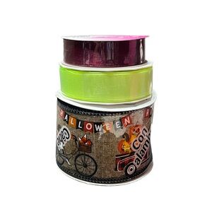 Halloween Ribbon Set - Burgandy, Green, and Tan Halloween Designs